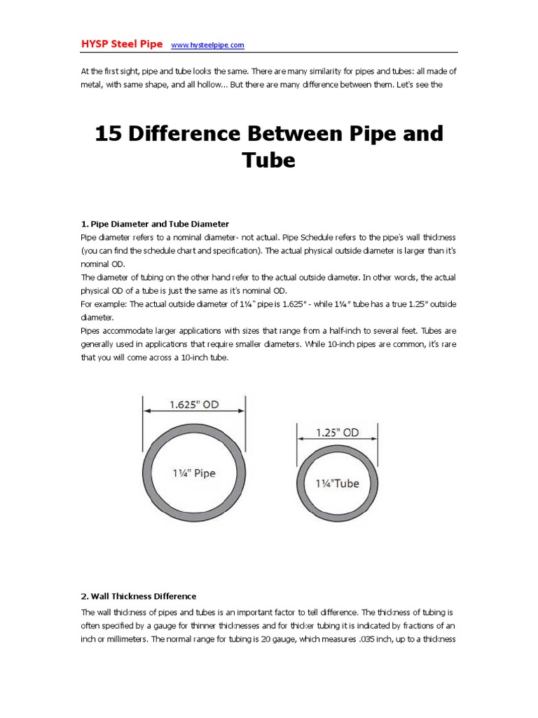 Key Differences Between Pipe and Tube | PDF | Pipe (Fluid Conveyance ...