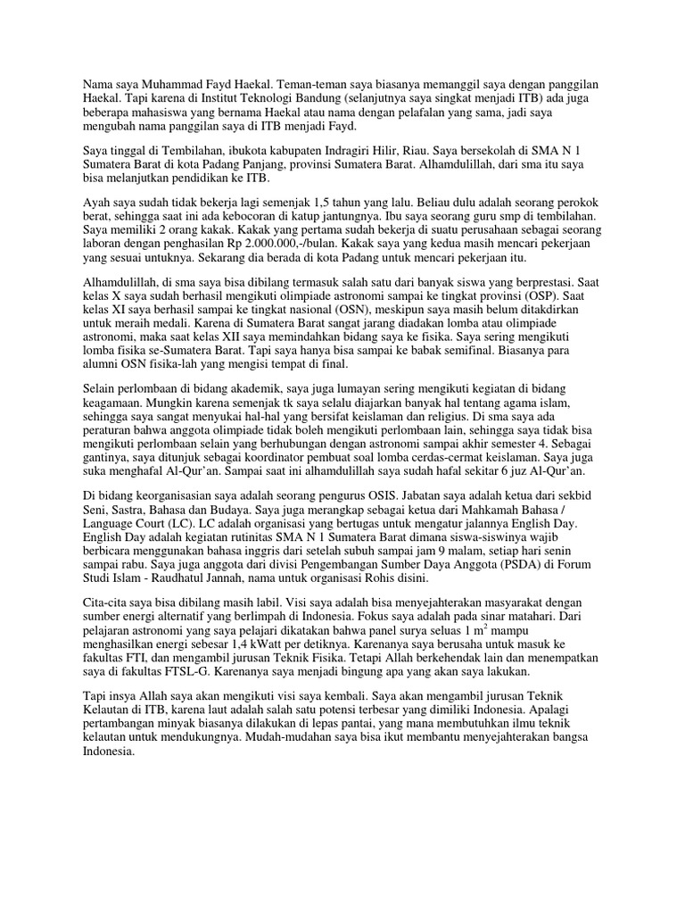 Esai Tentang Diri Prestasi Sma Dan Cita Cita