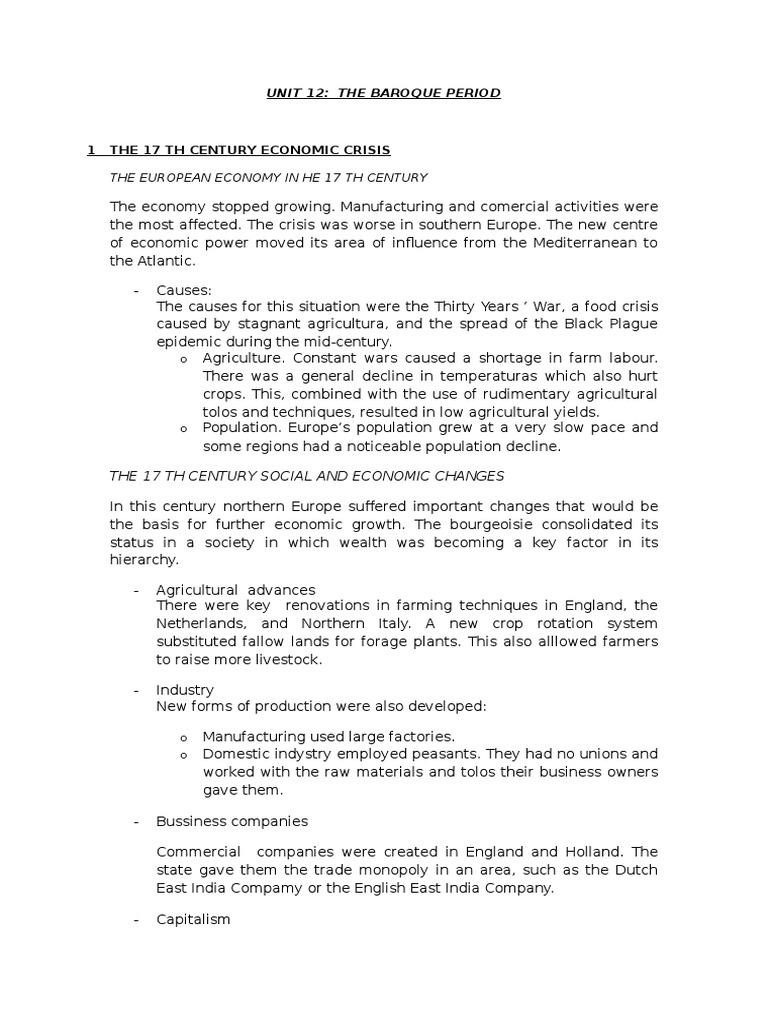 SUMMARIES Unit 12: The Baroque Period | PDF | Baroque | Agriculture