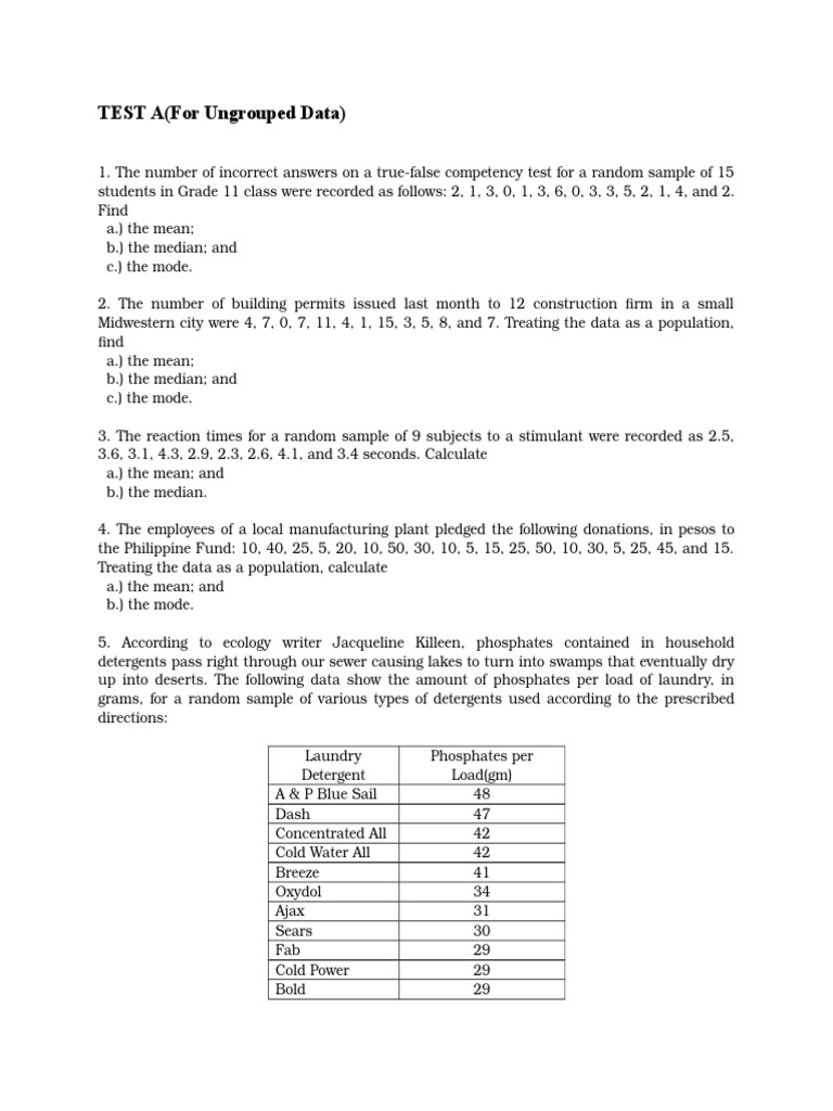 Worksheet in Ungrouped and Grouped Data | PDF