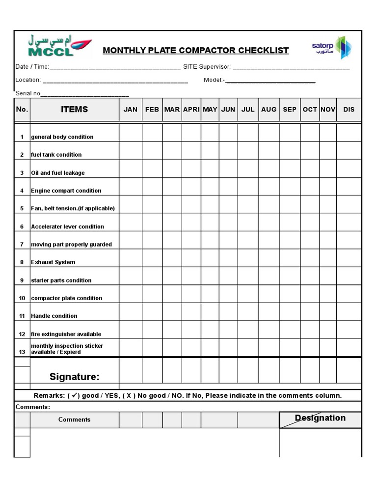 Copy of Monthly Plate Compactor Check List