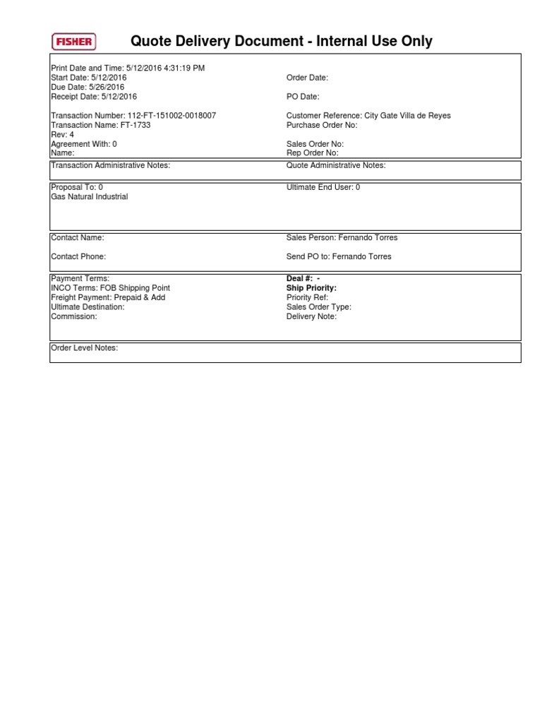 Internal Quote Delivery Document | PDF