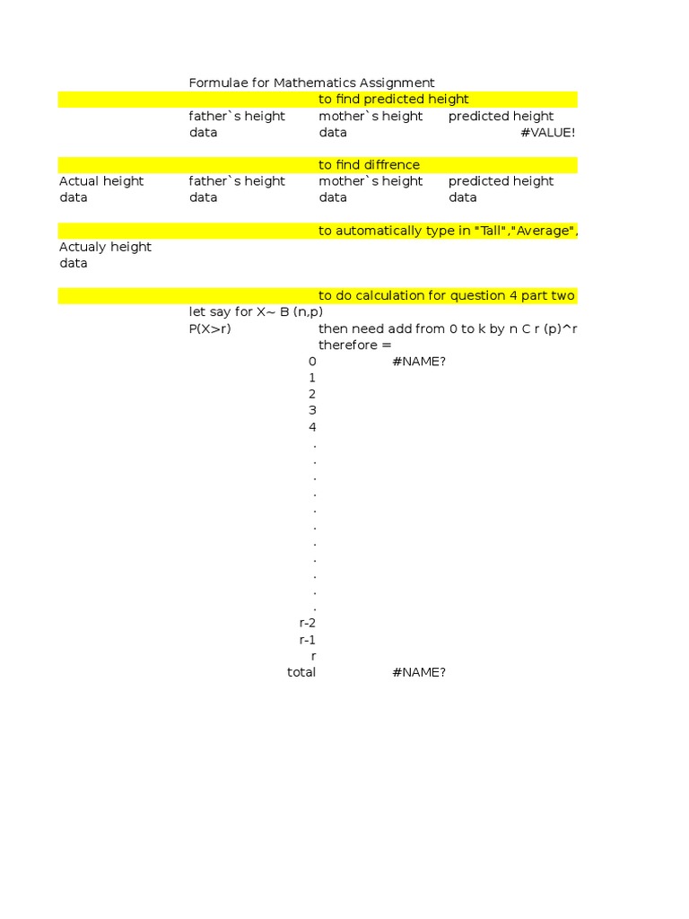 Mathematics Assignment Formulae Guide | PDF
