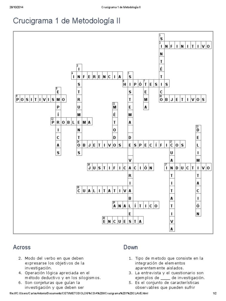 Crucigrama 1 de Metodología II CLAVE