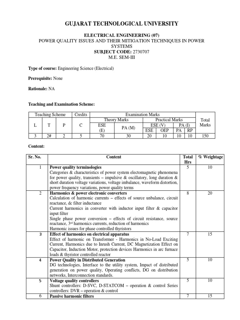 Gtu Power Quality Syllabus PDF Power Electronics Electric Power