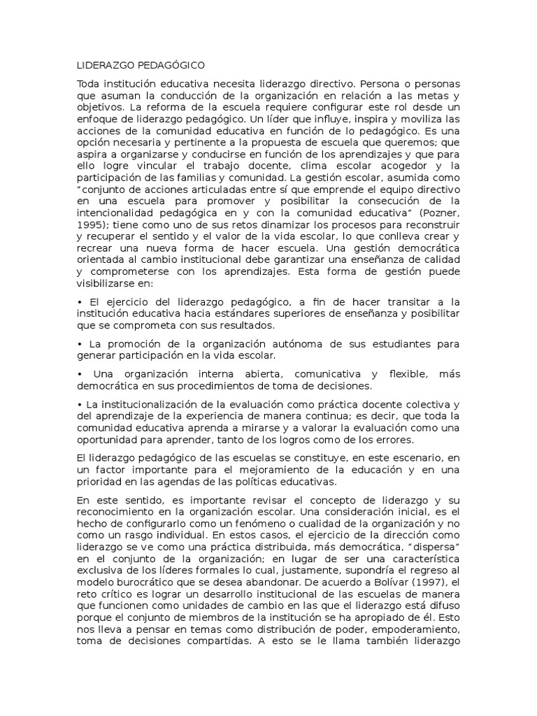 Liderazgo Pedagógico en la Gestión Escolar | PDF | Liderazgo | Evaluación