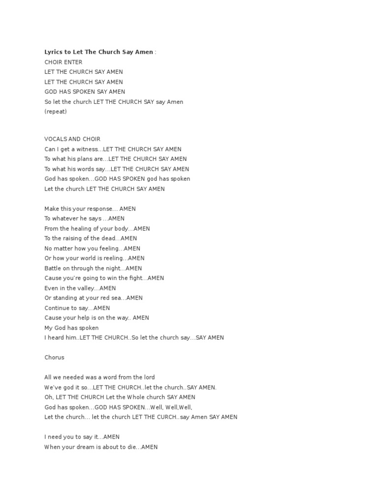 Let The Church Say Amen Lyrics | PDF