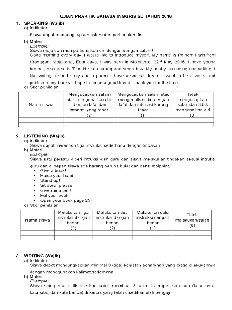  Contoh  Soal  Ujian  Praktek  Bahasa Indonesia Sd  Kelas  6  