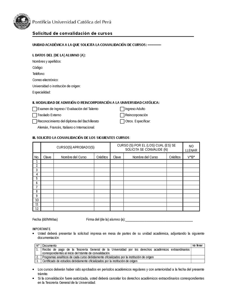 Solicitud de Convalidación de Cursos | PDF | Business