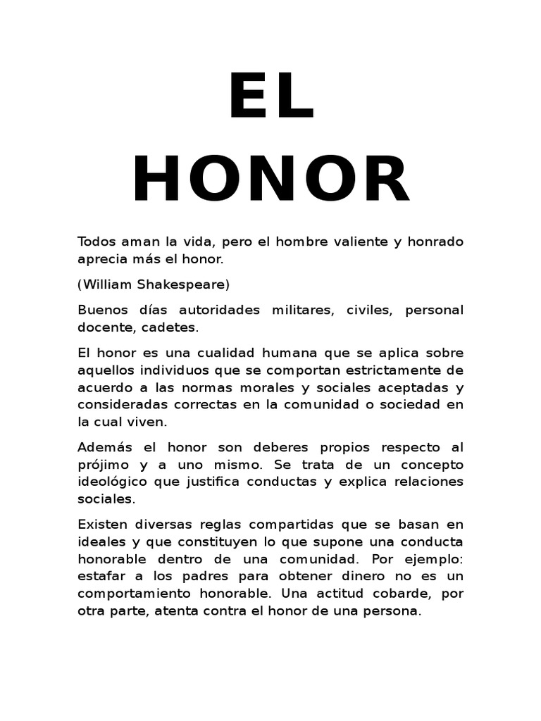 El Honor | PDF | Dignidad | Comportamiento