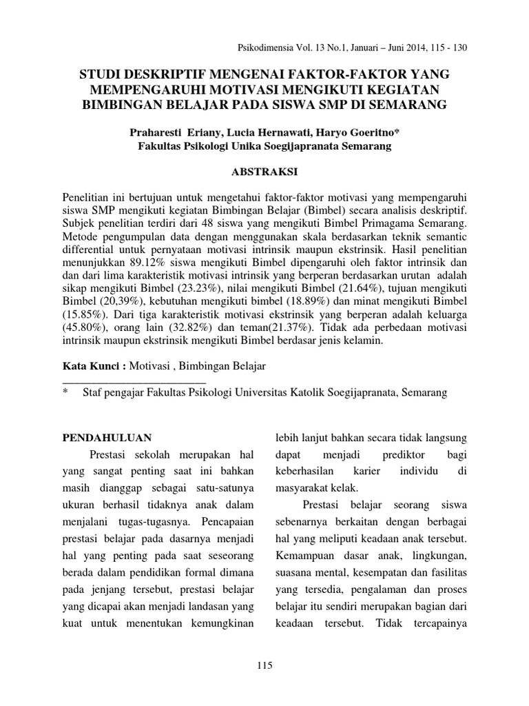 Studi Deskriptif Mengenai Faktor Faktor Yang Mempengaruhi