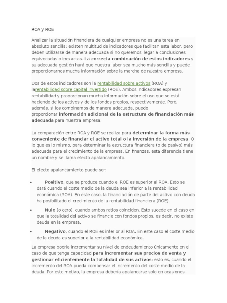 ROA y ROE | PDF | Finanzas y dinero