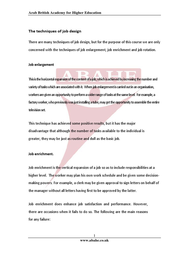 The Techniques Of Job Design 1 PDF PDF