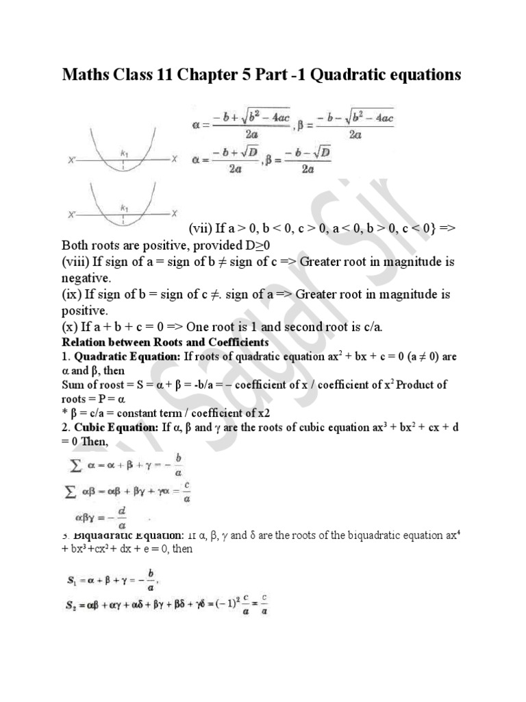 Maths Class 11 Chapter 5 Part | PDF | Quadratic Equation | Equations