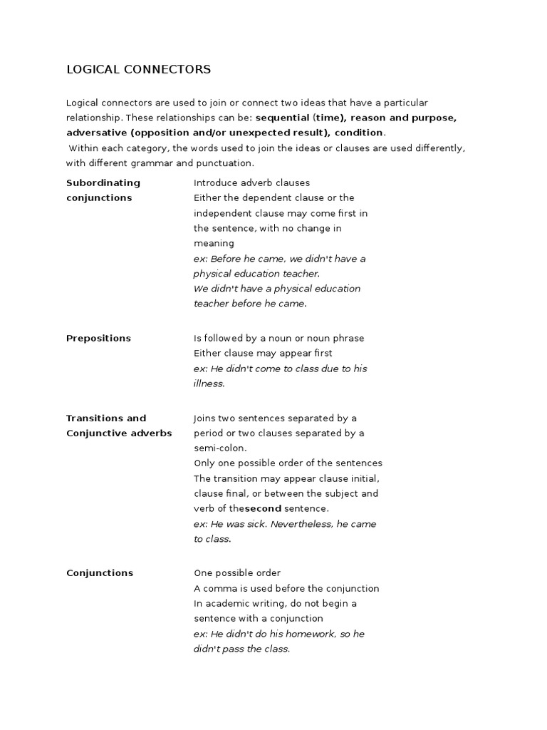 Logical Connectors Adverb Sentence (Linguistics)