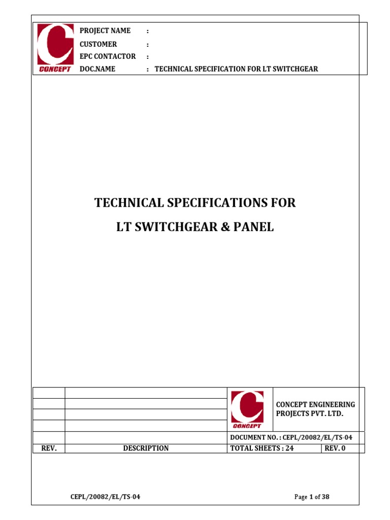 LT Switchgear Technical Specification | PDF | Relay | Fuse (Electrical)