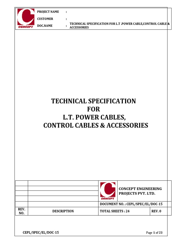 Tech Specification For LT Power Cable | Download Free PDF | Electrical ...