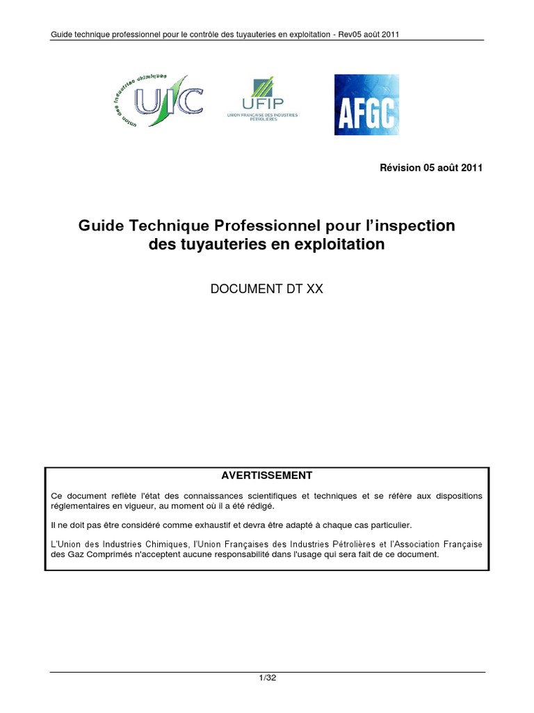 DT Guide Technique Inspection Tuyauteries Exploitation | PDF | Acier ...