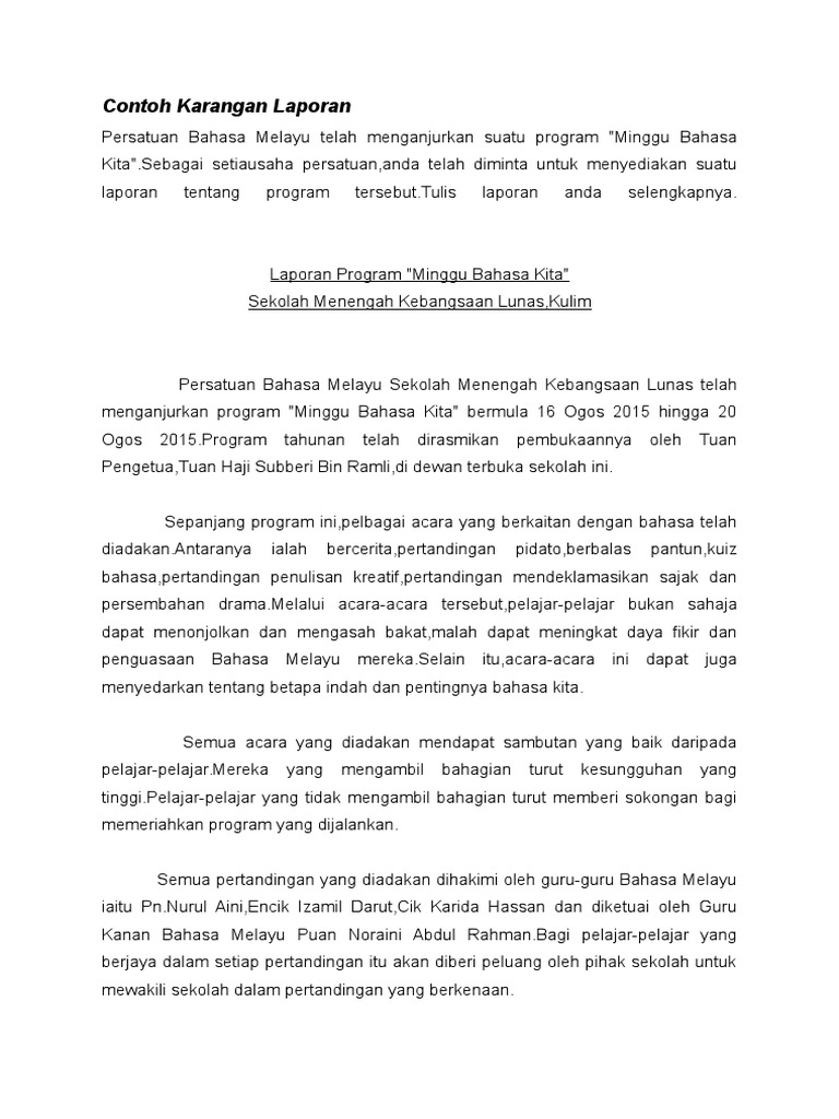 Contoh Karangan Laporan