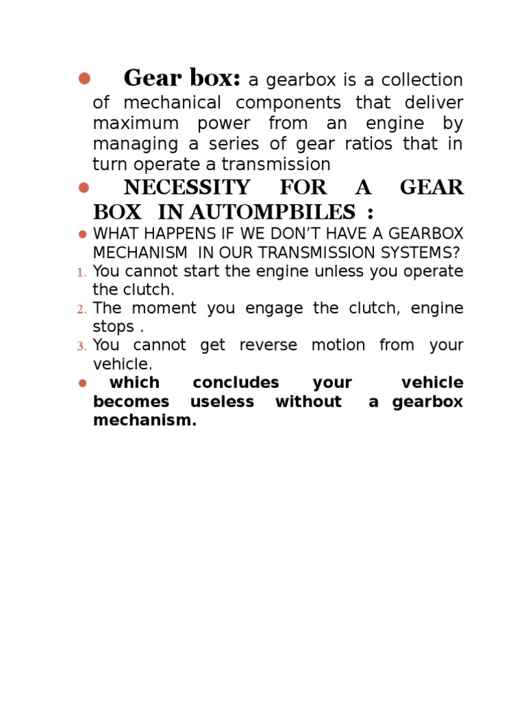 Necessity For A Gear Box in Autompbiles PDF