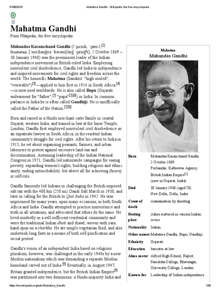 mahatma gandhi short biography pdf