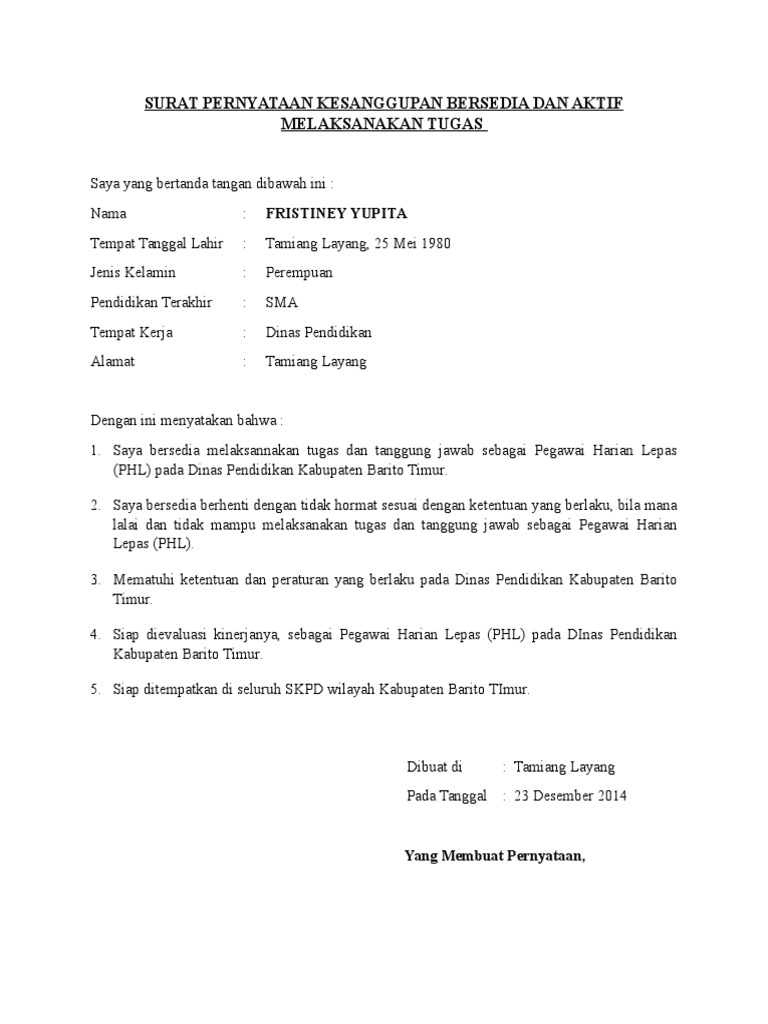 Contoh Surat Pernyataan Kesanggupan Melaksanakan Tugas - 15 Contoh Surat Pernyataan Dengan Penulisan Yang Sopan Baik Dan Benar Balubu / Surat pernyataan kesanggupan k13 demikian sobat soal sekolah semuanya file terbaru tentang surat pernyataan kesanggupan melaksanakan kurikulum k13 yang dapat saya bagikan, semoga bermanfaat dan jika ada pertanyaan atau pesan silahkan tinggalkan pesan atau komentar di bawah postingan ini, terimakasih dan sampai jumpa lagi pada postingan.