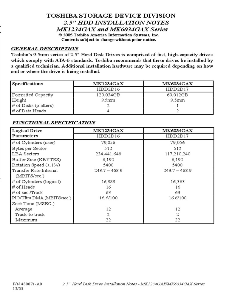 Jumper Toshiba MK6034GAX Hard Disk Drive Disk Storage