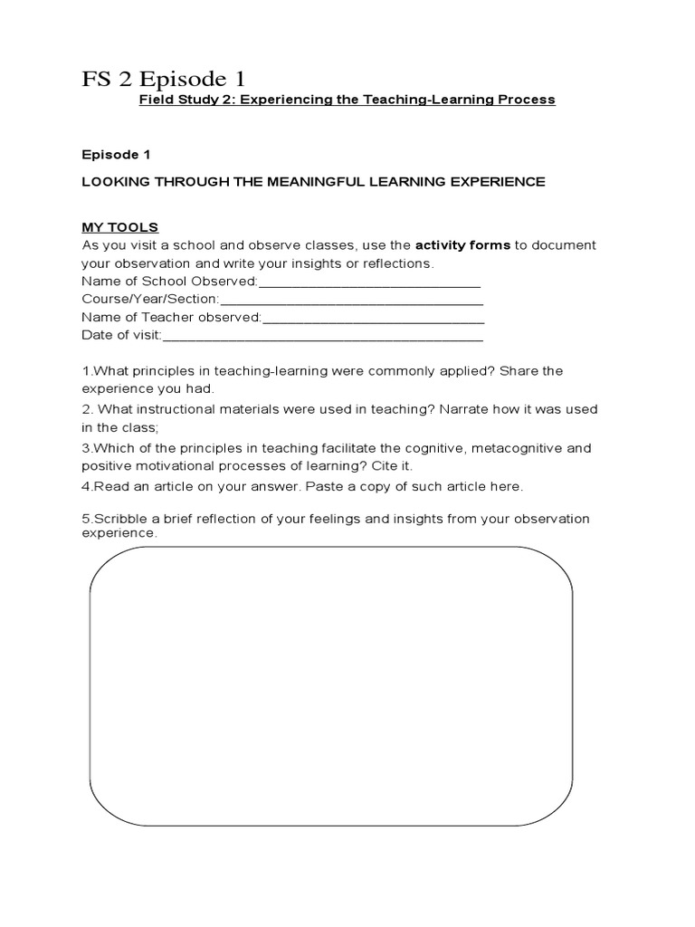 FS2 Episode 1: Observation Insights | PDF | Self-Improvement | Science ...