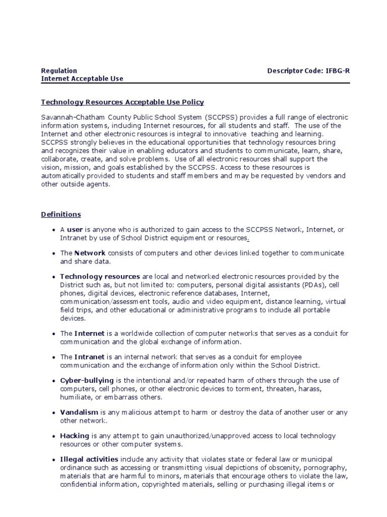 SCCPSS Acceptable Use Policy | PDF | Internet | Computer Network