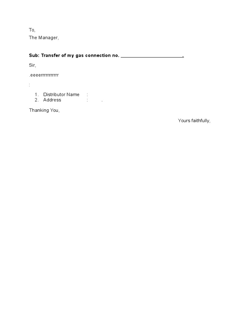 Sub: Transfer of My Gas Connection No. | PDF