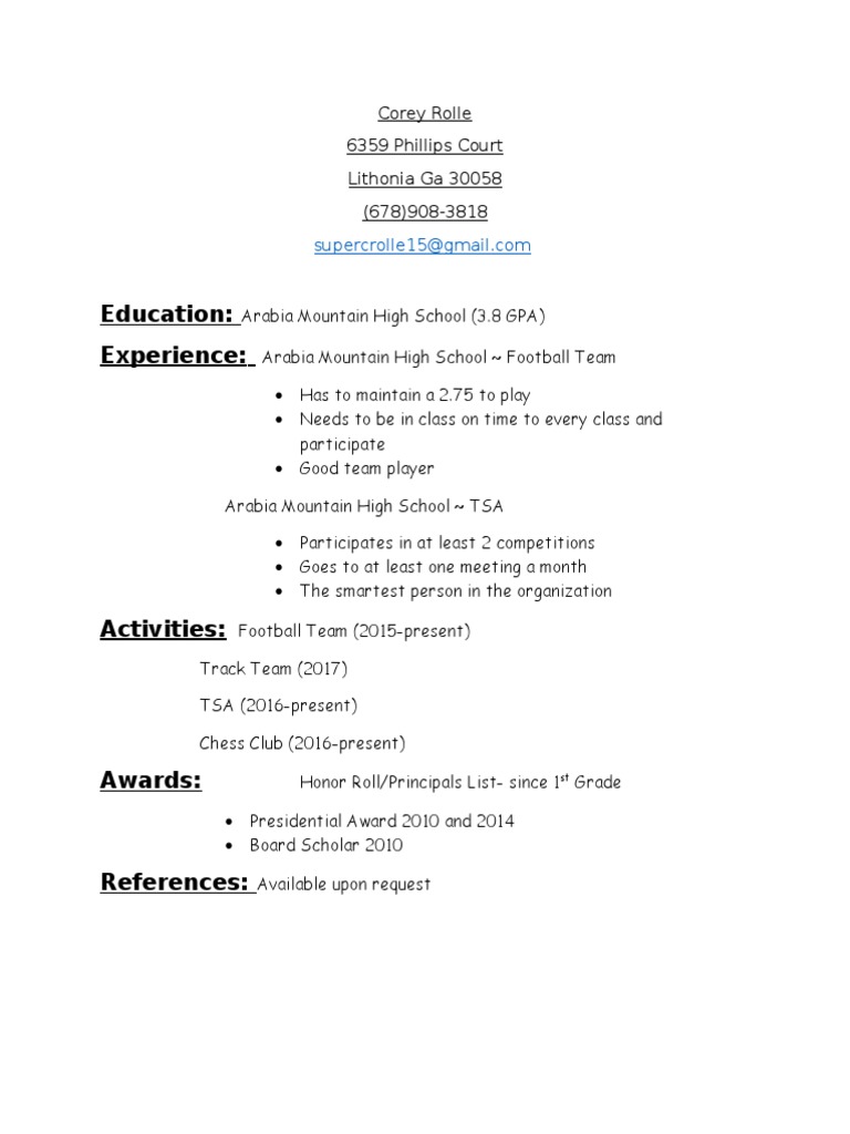 Corey Rolle's Academic and Athletic Profile | PDF