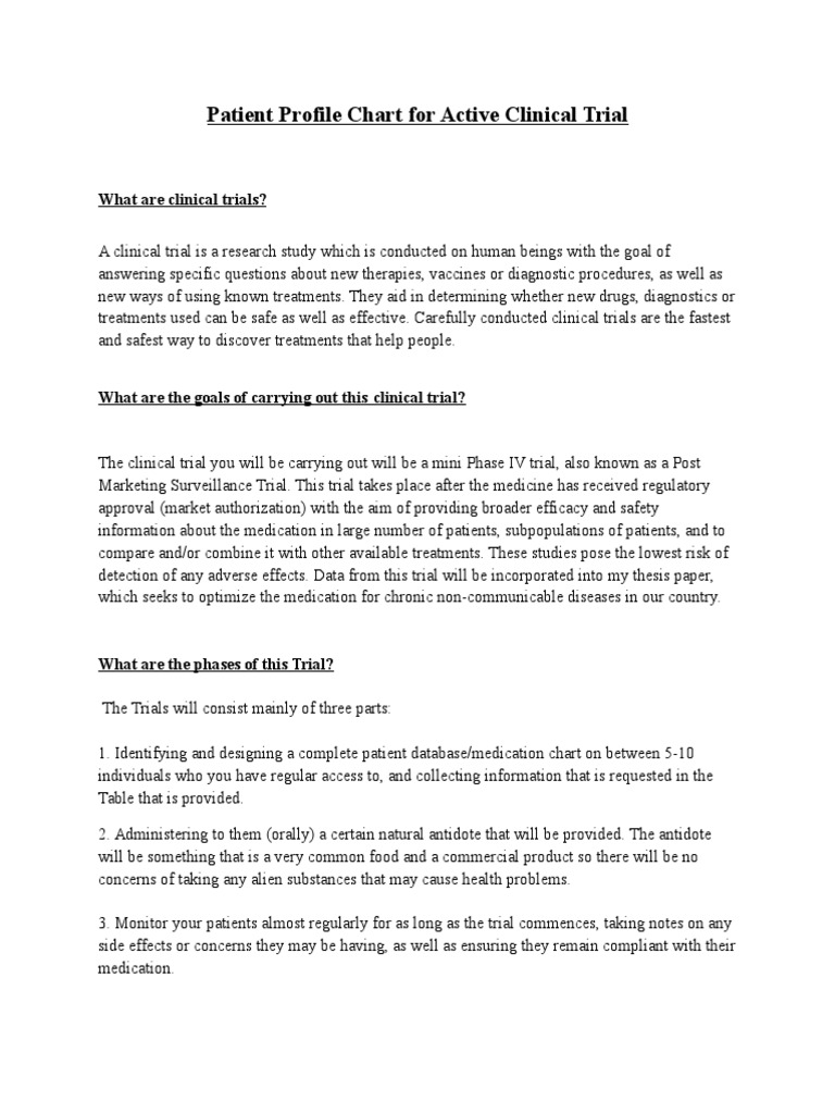 Patient Profile Chart For Active Clinical Trial PDF