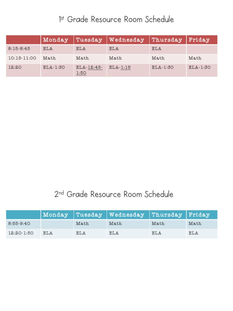 Weekly Resource Room Schedule | PDF | Language Arts & Discipline