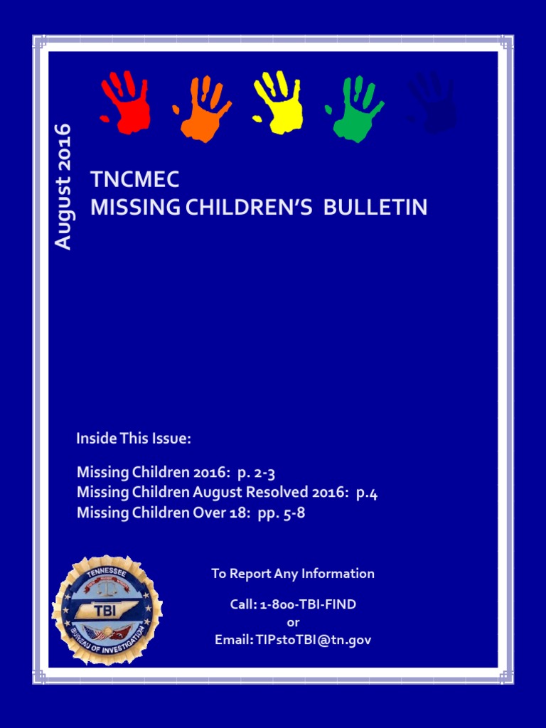 Tennessee Missing Children Bulletin August 2016 | PDF | Crime ...