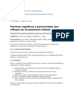 Factores Cognitivos y Psicosociales Que Influyen en El Testimonio Infantil