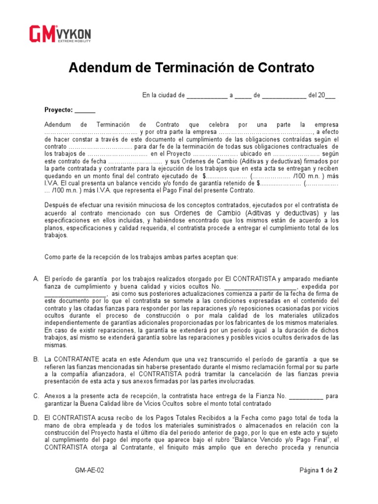 GMAE02 Adendum de Terminación de Contrato Hipoteca
