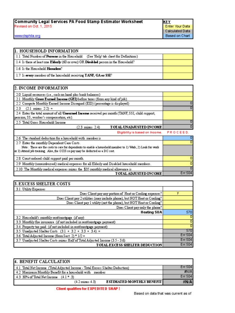 Food Stamp Calculator Oct 2015 X Ls Supplemental Security