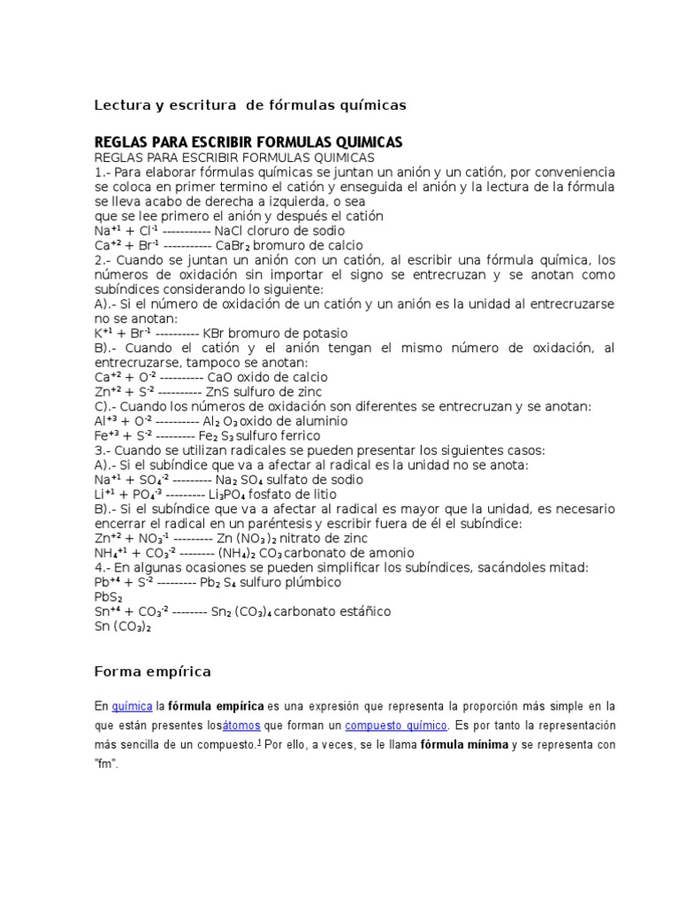Lectura y Escritura de Fórmulas | PDF | Valencia (Química) | Redox
