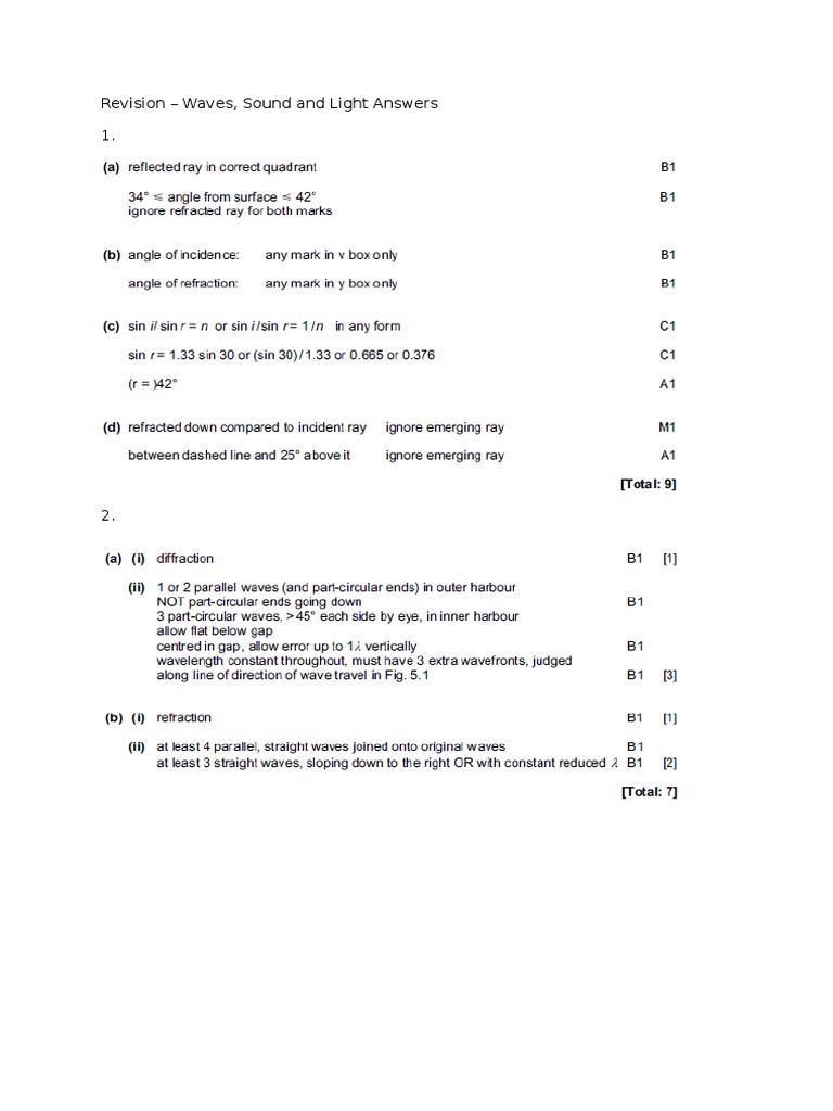 Answers Rev Waves Light Sound | PDF | Waves | Physics