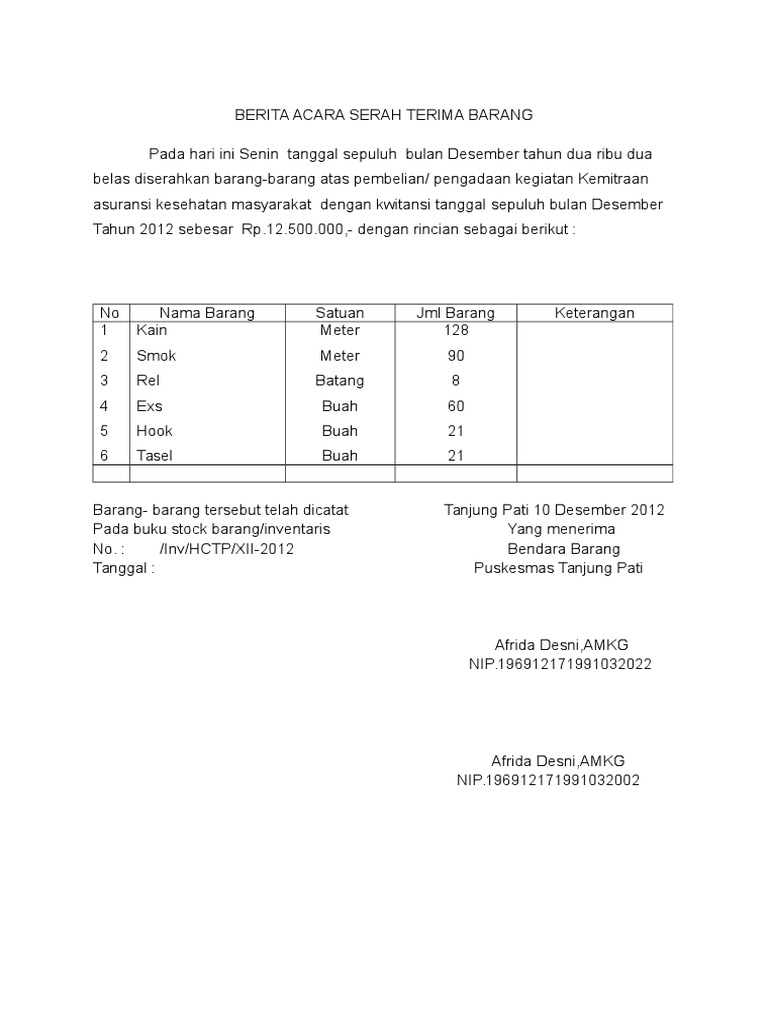 Berita Acara Serah Terima Barang