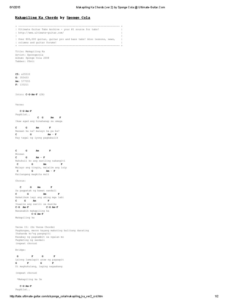 Makapiling Ka Chords (Ver 2) by Sponge Cola at Ultimate-Guitar | PDF