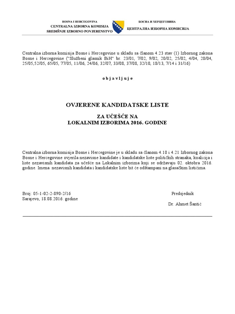 Pregled Ovjerene Liste Za Web Bos Pdf