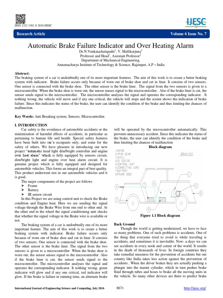 Automatic Brake Failure Indicator and Over Heating Alarm PDF
