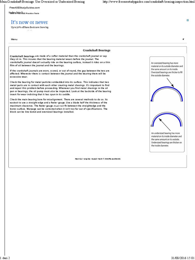 Main Crankshaft Bearings Use Oversized or Undersized Bearing PDF
