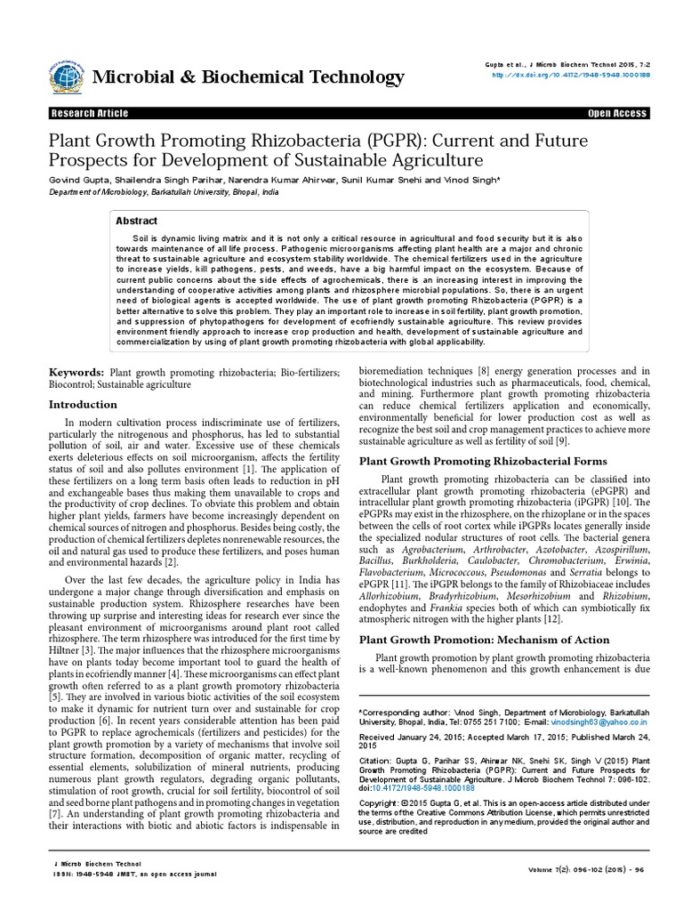 Plant Growth Promoting Rhizobacteria PGPR Current and Future Prospects ...