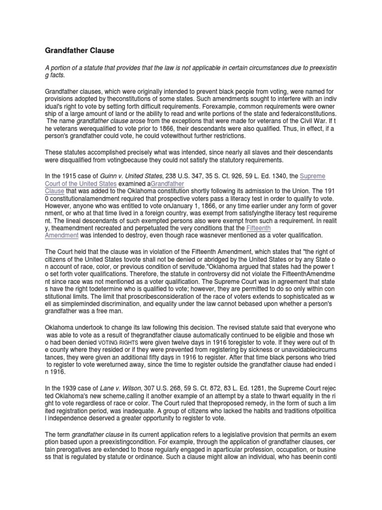 Grandfather Clause PDF