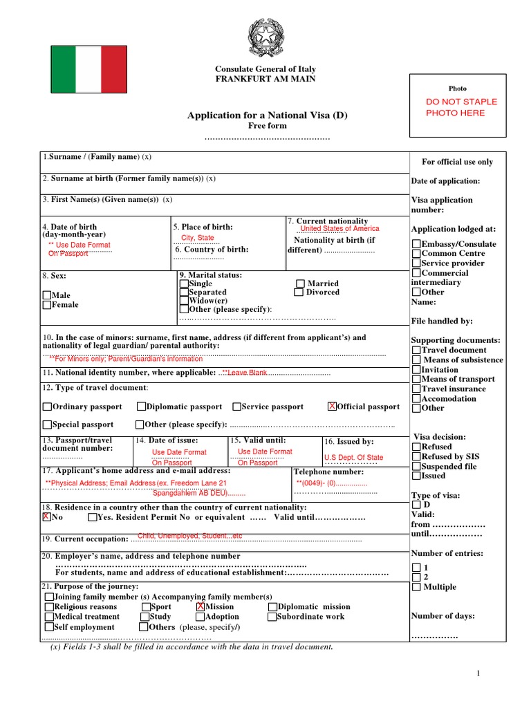 travel documents from us to italy