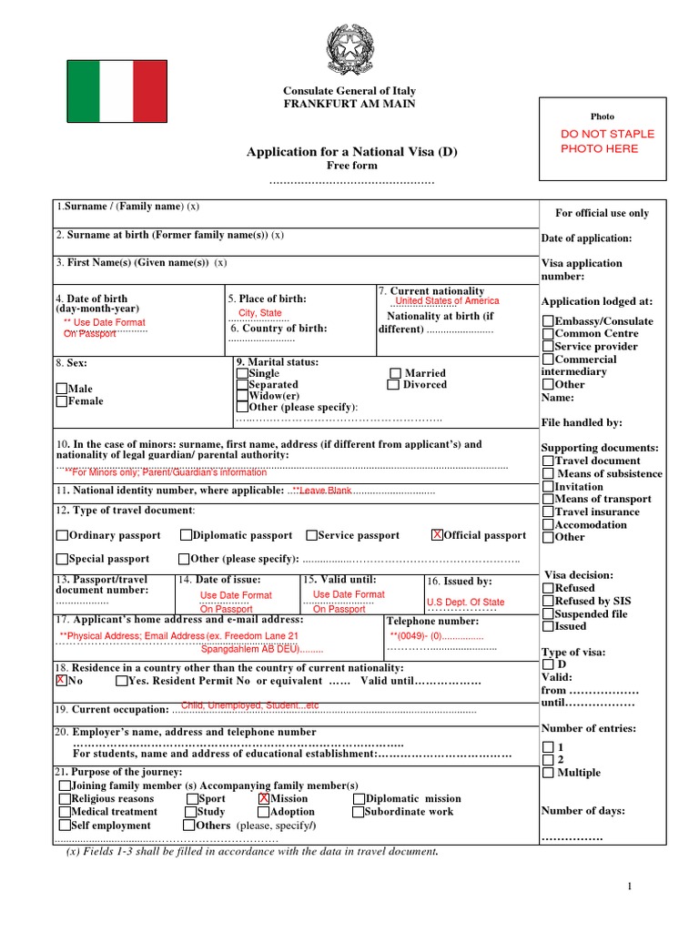 tourist visa application to italy