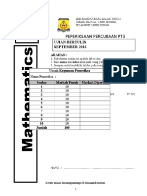 Kertas Percubaan Matematik Pt3 2019 Mrsm Pdf