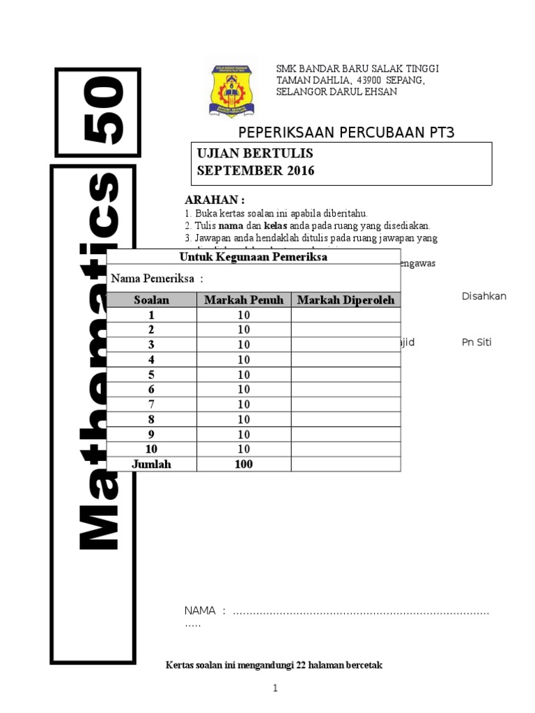 Soalan Percubaan Matematik Pt3 2016 Smkbbst Pdf